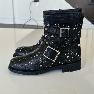 Jimmy Choo Youth Studded Biker Boots in Black Leather